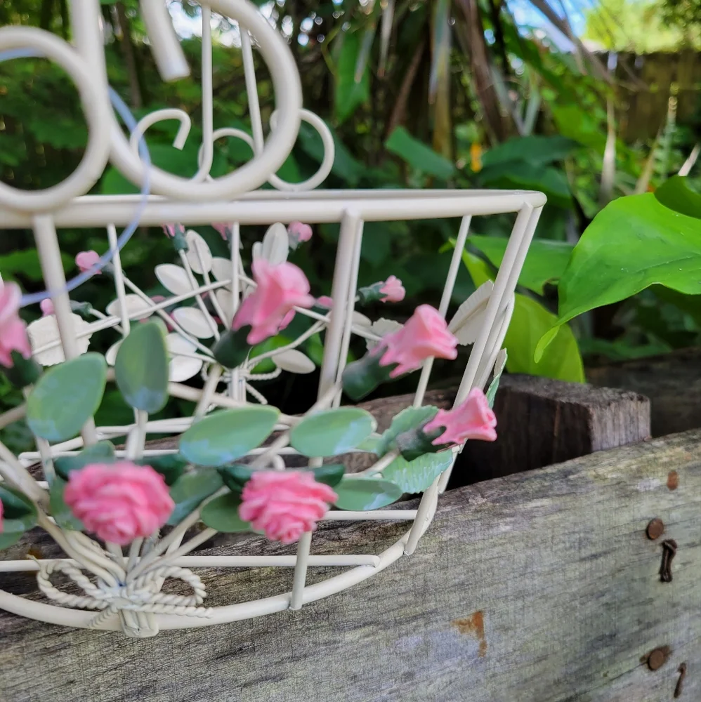 Metal Rose Floral Basket Storage Farmhouse